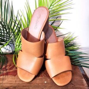 Madewell Slip On Mules Open Toe Womens Sz 9 Brown Tan Block Heel Sandal Cut Out